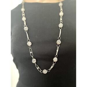 Vintage Long Necklace Chain Handmade Sterling Silver With Filigree Beads